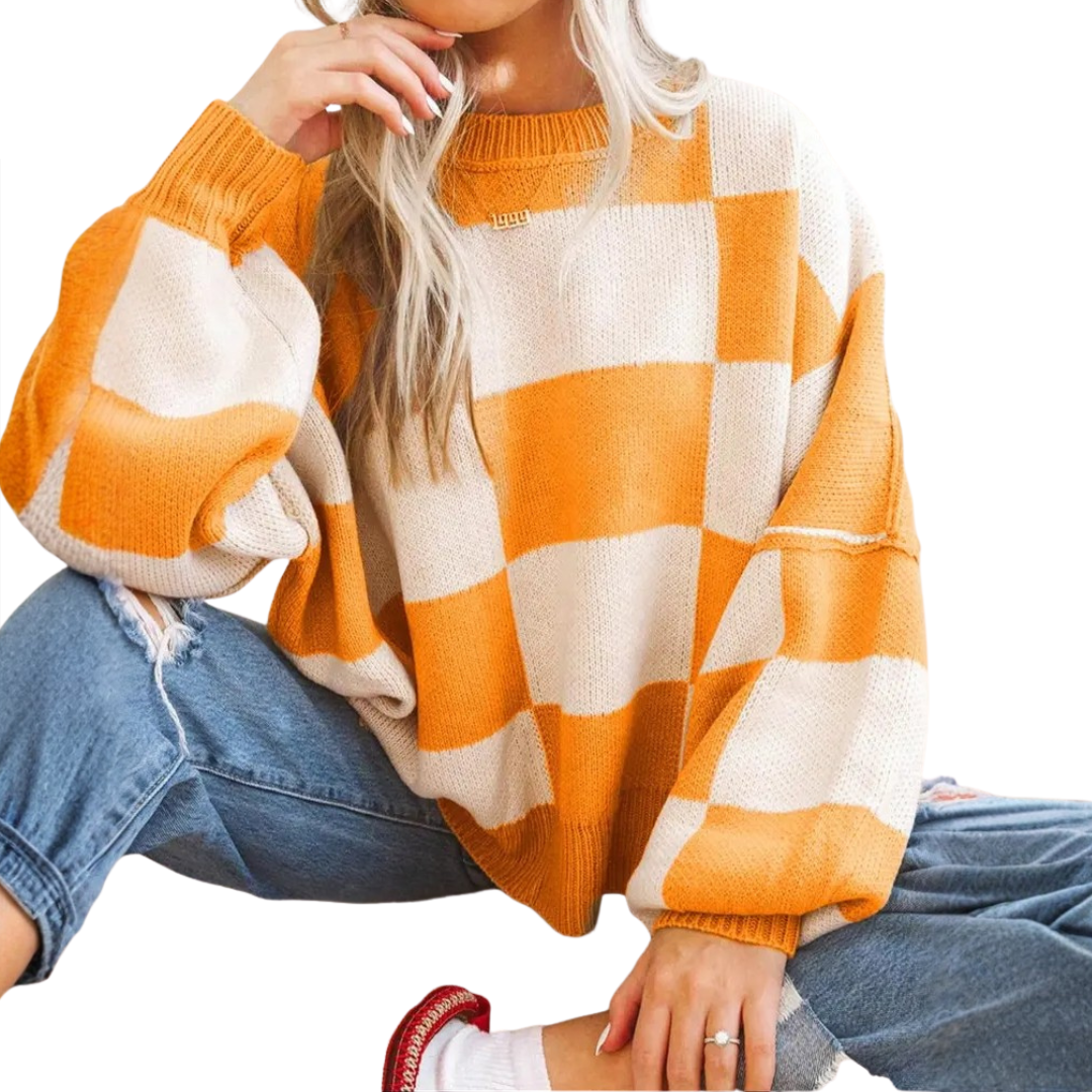 WREN™ – Cozy Plaid Drop-Shoulder Sweater
